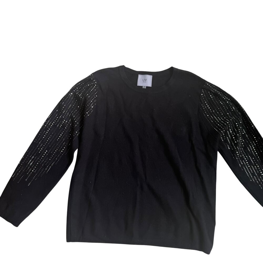 LIV Milano Pullover Sweater Size XL Bling Sleeve Black